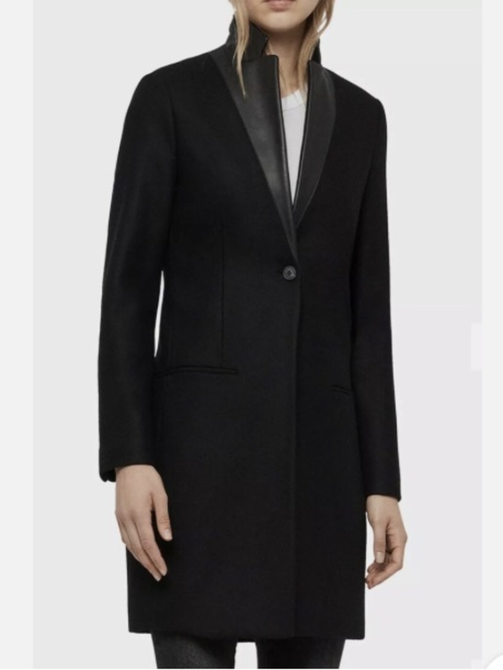 Allsaints Leni Lea Wool Black Coat Jacket Leather Collar Italian Wool 10